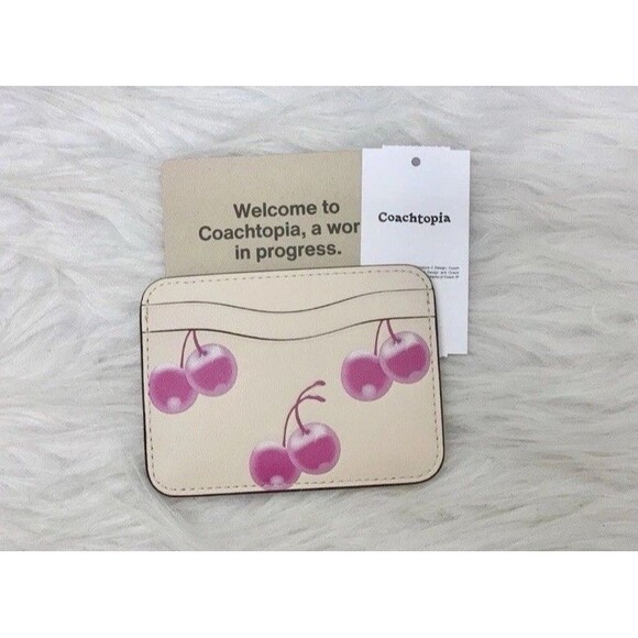 Coach Women's The Summer I Turned Pretty Wavy Card Case with Cherry Print Pink - Picture 1 of 4